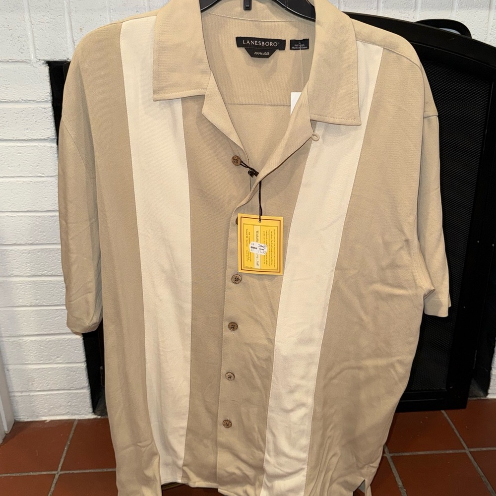 Lansboro Men's Casual Button Down Shirt - Tan and Cream